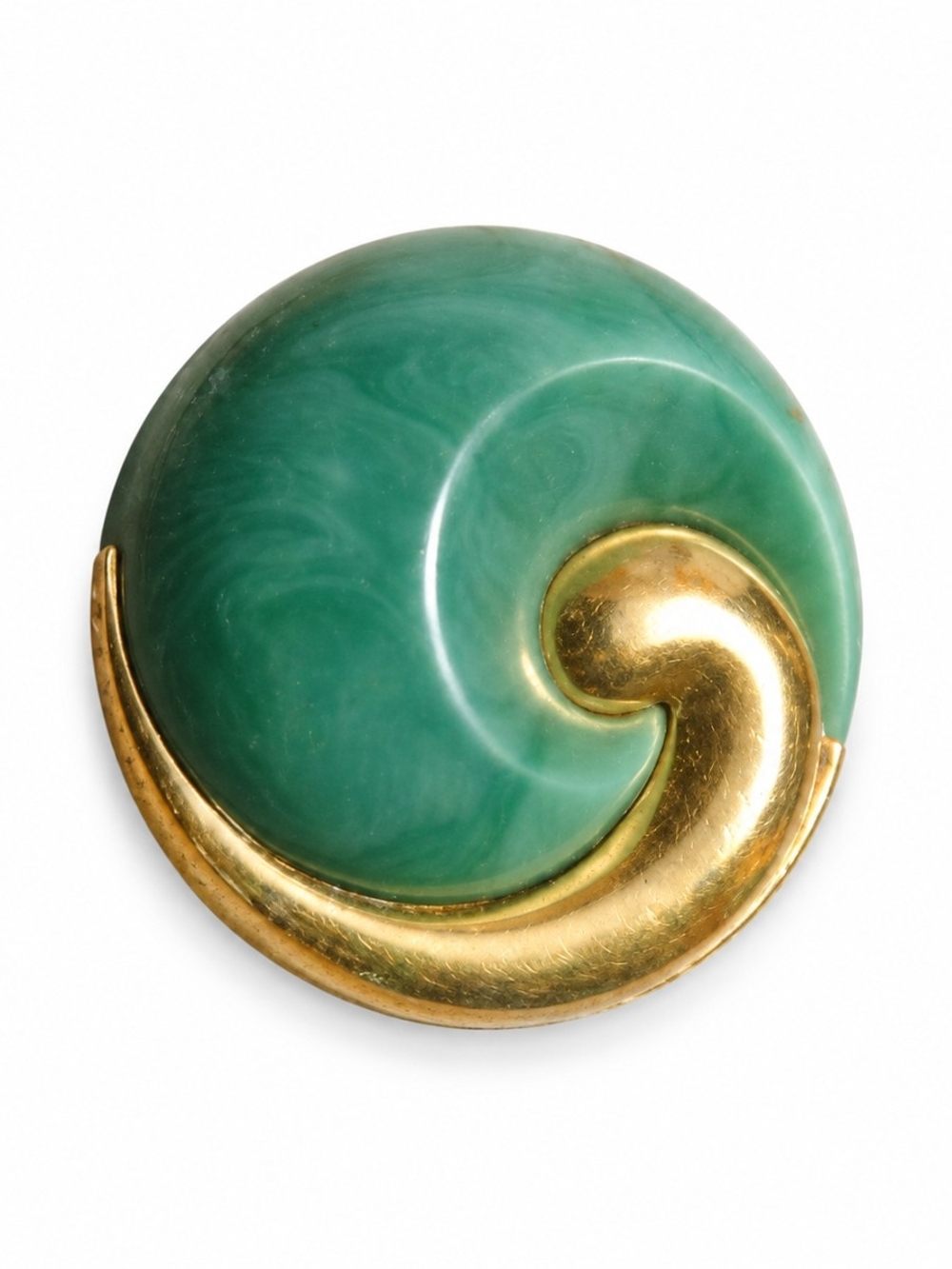Vintage Crown Trifari Green Lucite & Gold-Tone Swirl Brooch "Fab Find!"